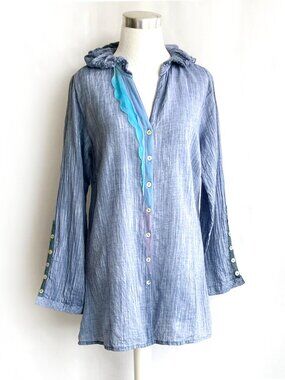 Little Journeys Chicago Cotton Blouse with Ruffle Neck